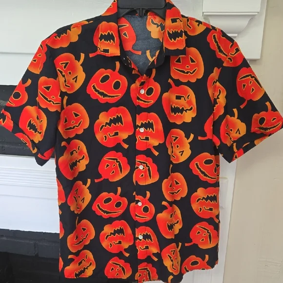 SSLR Halloween Pumpkin Print Men's Shirt - Picture 1 of 9